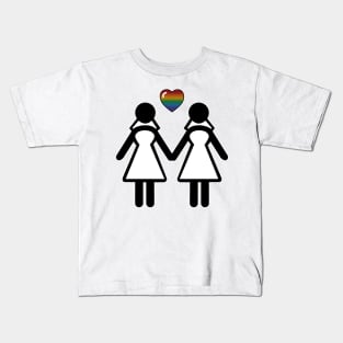 Lesbian Silhouette Brides with Rainbow Colored Pride Heart Kids T-Shirt